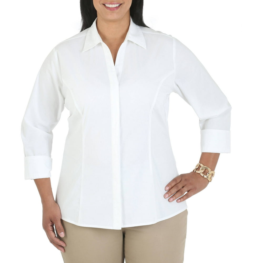 Lee Riders - Women's Plus 3/4 Sleeve Classic Career Shirt - Walmart.com