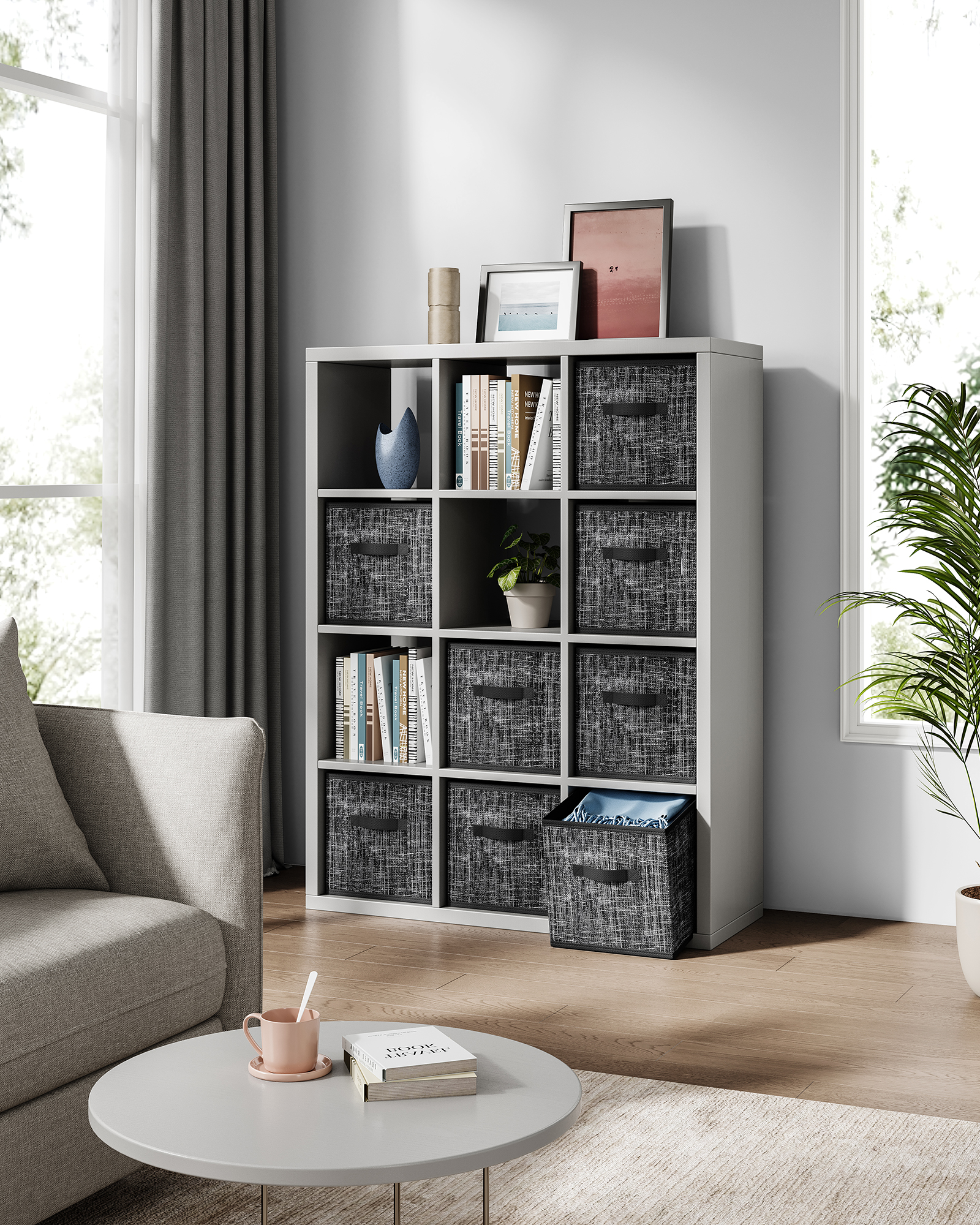 8 Storage Cubes, 11" Non-Woven Fabric Bins with Double Handles Closet Organizers for Bedroom Living Room Ink Black