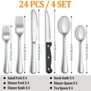 24-Piece Stainless Steel Flatware Sets, Silverware Sets Service for 4