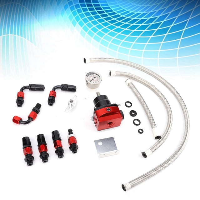 Kit De Regulador De Presión De Combustible Ajustable Para Automóvil Con Manómetro Y 7 Accesorios, Manguera De Acero Inoxidable Para Máxima Capacidad De Bomba