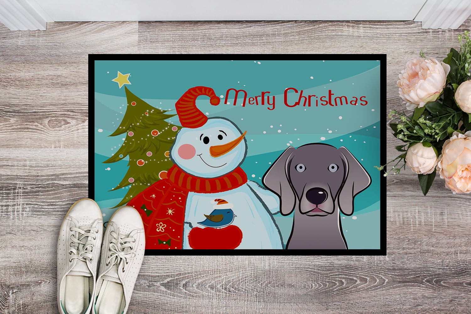 Caroline's Treasures BB1851JMAT Snowman with Weimaraner Door Mat, Indoor Rug or Outdoor Welcome Mat 24x36 Doormat , 24H