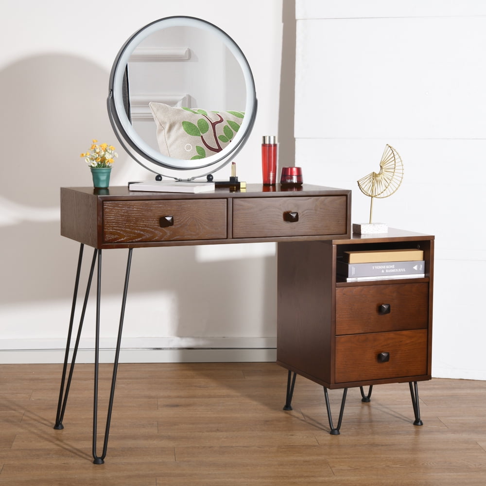 Makeup Dressing Table for Girl Women, YOFE Wood Vanity Table and Stool ...