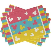Summer Cartoon Mouse Placemats Set of 4, Pink Teal Yellow Stripes Dining Table Place Mats, Seasonal Kitchen Decor Home Decoration 12 x 18 Inch