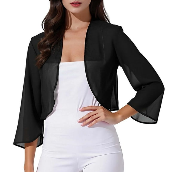 Womens Tops Long Sleeve Shirts Chiffon Elegant Summer Cover Up Lightweight Sheer Wrap Shawl Wedding Bridal Loose Casual Beach Fall Clothes for Women Tees Blouses Black S