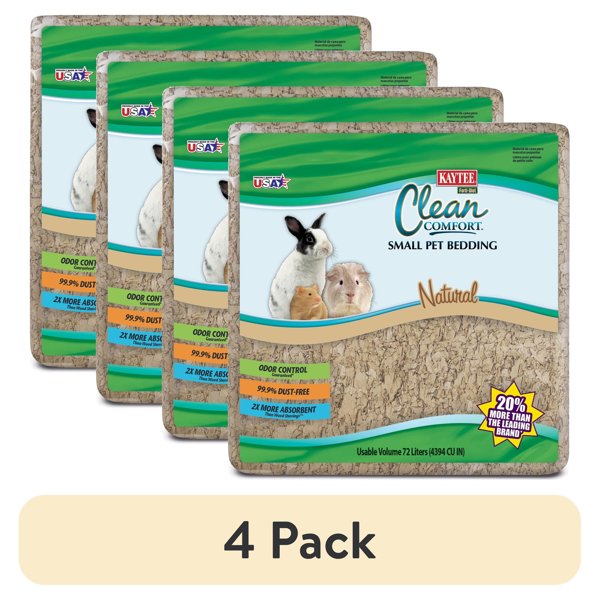 (4 pack) Kaytee Forti-Diet Clean Comfort Small Animal Natural Bedding for Rabbits, Hamster, Guinea Pigs 72L