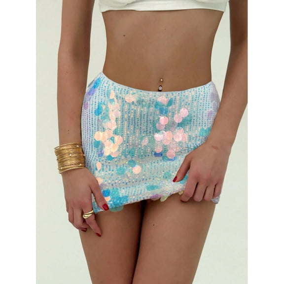 Dianli Sequin Skirt Party Skorts Women's Solid Color Sequin Waist Short Skirt Elastic Waist Mini Sparkle Festive Clubwear Dancewear Party Skirt Mini