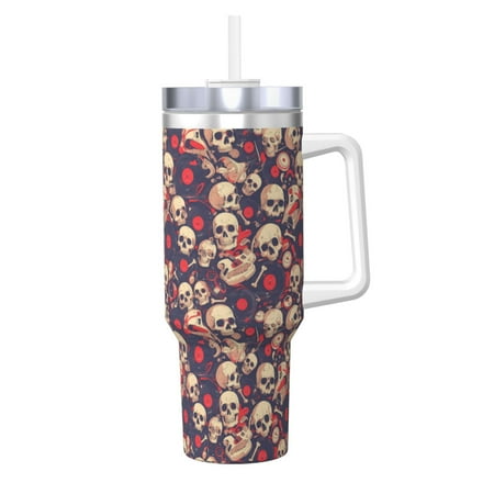 

Sikiie Skull rock music record Insulated Stainless Water Bottle Lid Travel Mug Cup Insulated Tumblers Cup 40oz Ice Bully With Handle