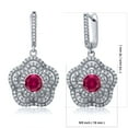 thumbnail image 3 of Gem Stone King 925 Sterling Silver Red Created Ruby Flower Dangle Earrings for Women (4.64 Cttw, Gemstone July Birthstone, Round 6MM), 3 of 3