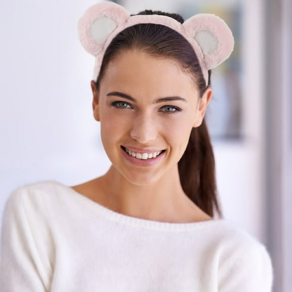 PAMINGONO 3Pcs Fabric Headband with Bear Ears for Girls and Women in Pink White