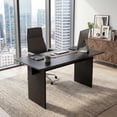 thumbnail image 4 of Guyou 55" Natural Oak Desk, Light Wood Finish MDF Study Table, Versatile Vanity & Office Desk with Sculptural Legs, Sturdy Two-Pedestal Design for Work & Study, Black, 4 of 11