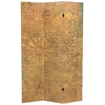 6 ft. Tall Double Sided Brass Blossoms Canvas Room Divider