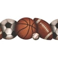 thumbnail image 1 of Concord Wallcoverings Wallpaper Border Sport Pattern Baseball Basketball Football Soccer for Boys Room, Brown Blue Green Orange Yellow, 9.5 Inches by 15 Feet BZ9433BD, 1 of 1