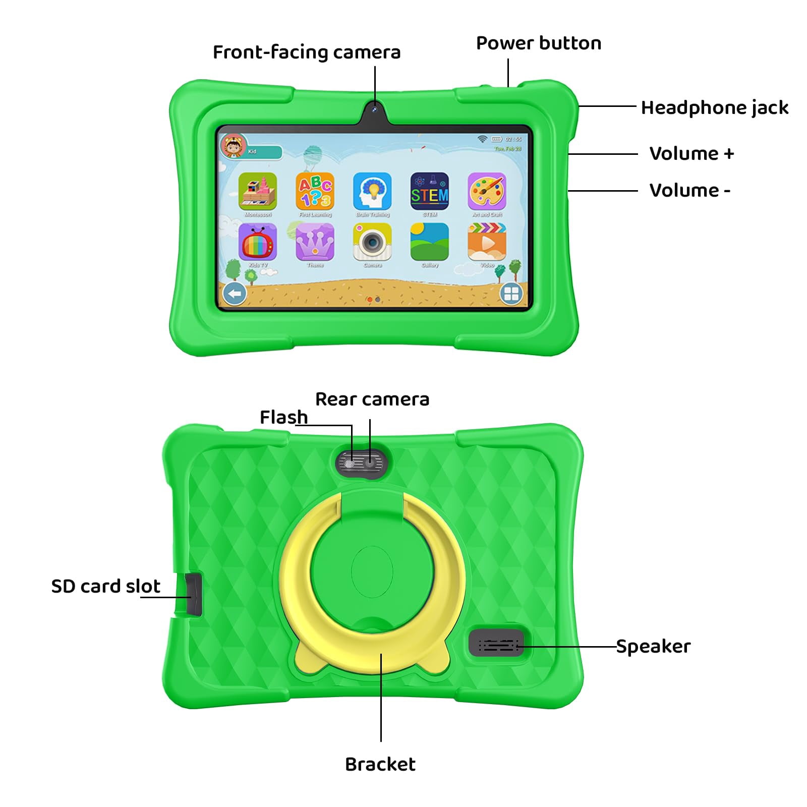Kids Tablet, 7 inch Android 15 Tablet for Kids, 8GB+32GB 1TB Expand, Quad-Core Toddler Tablets with Shockproof Case, BT5.0, WiFi 5, Parental Control, Games, Dual Camera