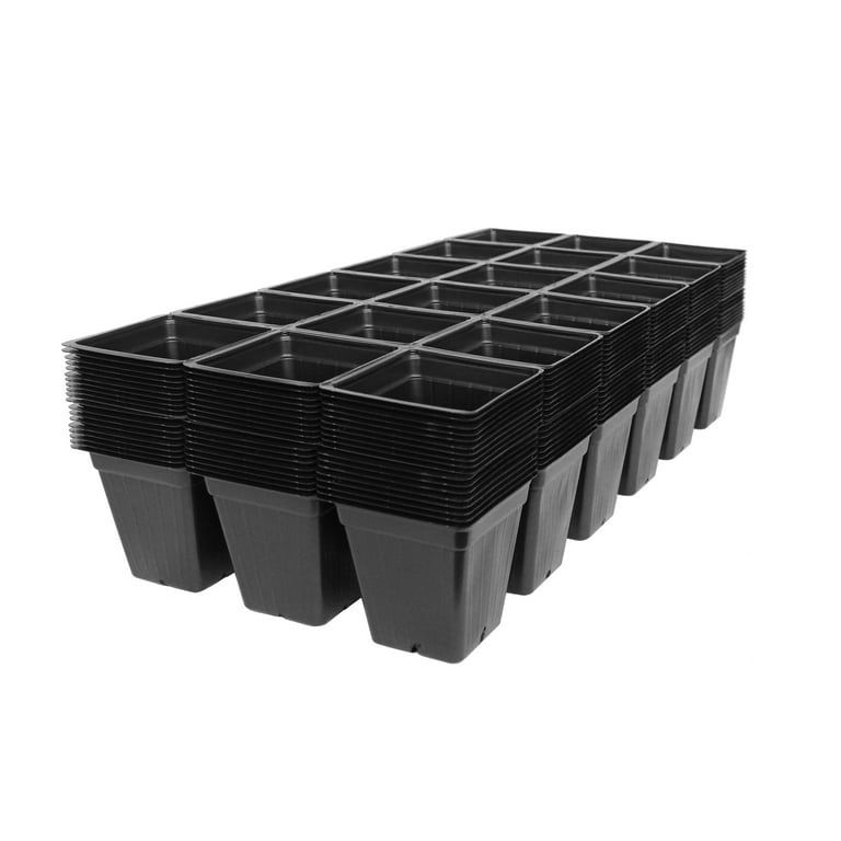 Black Plastic Garden Tray Inserts - 5 Sheets of 18 Planting Pot Cells Each - 3x6 Configuration - Perforated - Each Cell 3.5 In. Deep - 3.5 In. Square at Lip - Nursery, Greenhouse, Gardening Black Plastic Garden Tray Inserts - 5 Sheets of 18 Planting Pot Cells Each - 3x6 Configuration - Perforated - Each Cell 3.5 In. Deep - 3.5 In. Square at Lip - Nursery, Greenhouse, Gardening