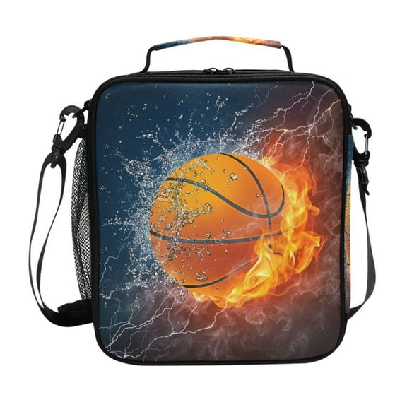 ALAZA Burning Basketball Kids Lunch Box Insulated Lunch Bag Thermal Cooler Tote