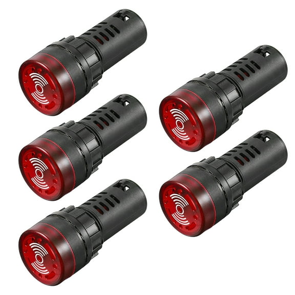 5pcs Pilot Light /DC 24V Panel Indicator Flashing Alarm with Buzzer, Red