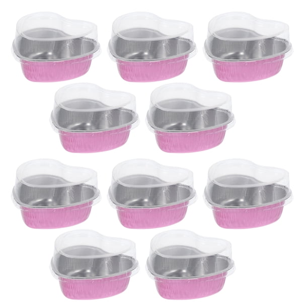 FELTECHELECTR 10 moldes desechables decorativos de aluminio para pasteles, con forma de corazón y tapas.