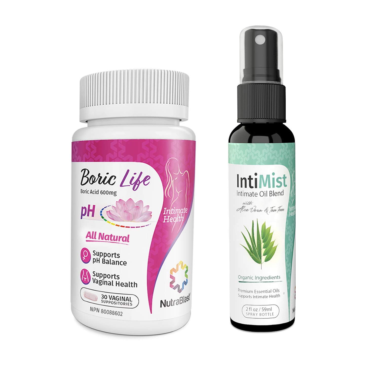 NutraBlast Boric Acid Suppositories 600mg (30 Count) w/Intimist