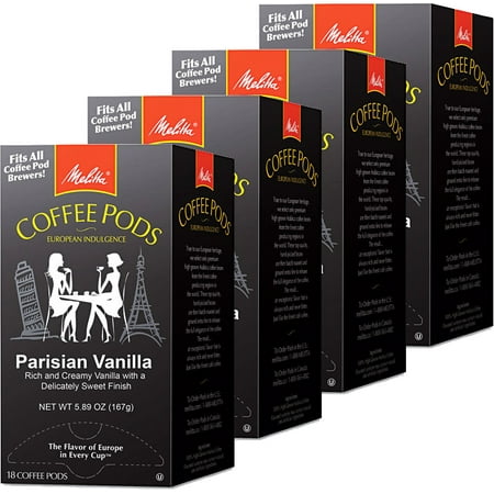 (4 Pack) Melitta Coffee Pods, Parisian Vanilla, 18 Pods/Box