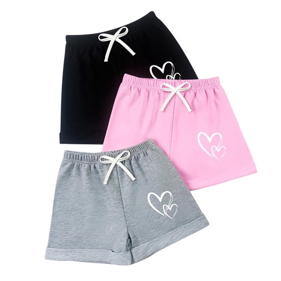 WRKEKC Girls Summer Shorts 3 Pack Printed Casual Sport Shorts Lightweight Fabric Comfort Fit 4-12 Years