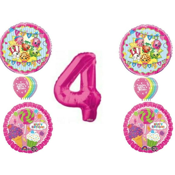 Fourth 4th Birthday SHOPKINS balloons Decoration Pink Cupcakes