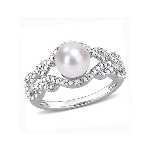 Everly Women's Cultured Pearl and Diamond Sterling Silver Ring