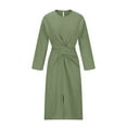 thumbnail image 3 of Taqqpue Women's Plus Size Long Sleeve Round Neck Maxi Dress Casual Twist Front Solid Color Split Hem Cotton Linen Loose Midi Dress Cocktail Formal Dress Wedding Guest Dresses for Women, 3 of 5