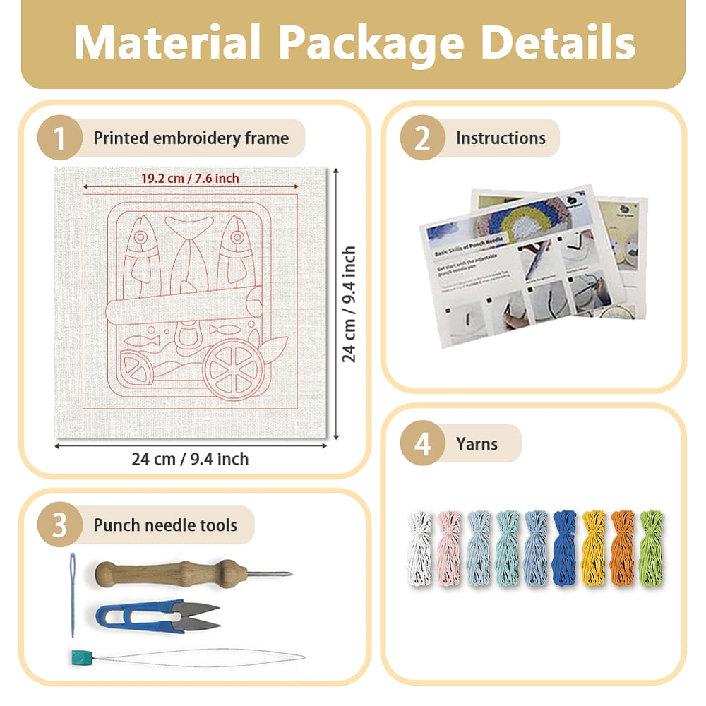 Polyester Cotton Punch Needle 4Folded Yarns Embroidery Kits Included Threader Cotton Thread Punch Needle Thread Clips 3.5MM Wooden Needle Fish Useful