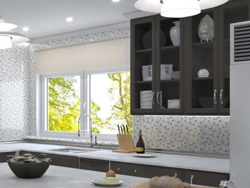 Polka Uno Gray 1-in. Vintage Penny Round Glass, Ceramic & Natural Stone Mosaic Wall and Floor Tile