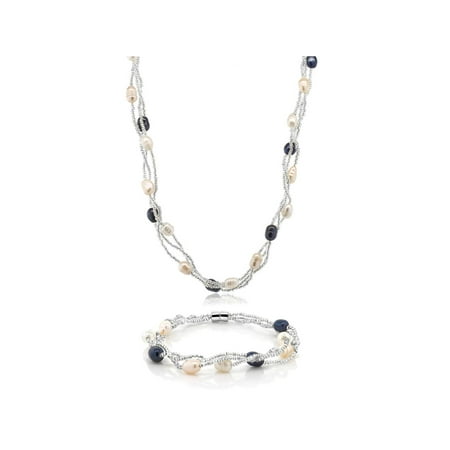 Multi-Color 8X5mm Cultured Freshwater Pearl Twisted Necklace & Bracelet Set