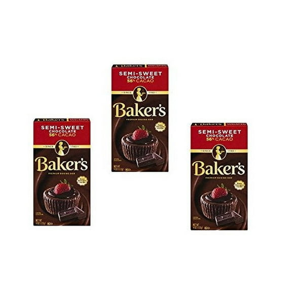 Bakers Baking Chocolate Bar 56% Cacao Semi-Sweet, 4 Oz (Pack Of 3)