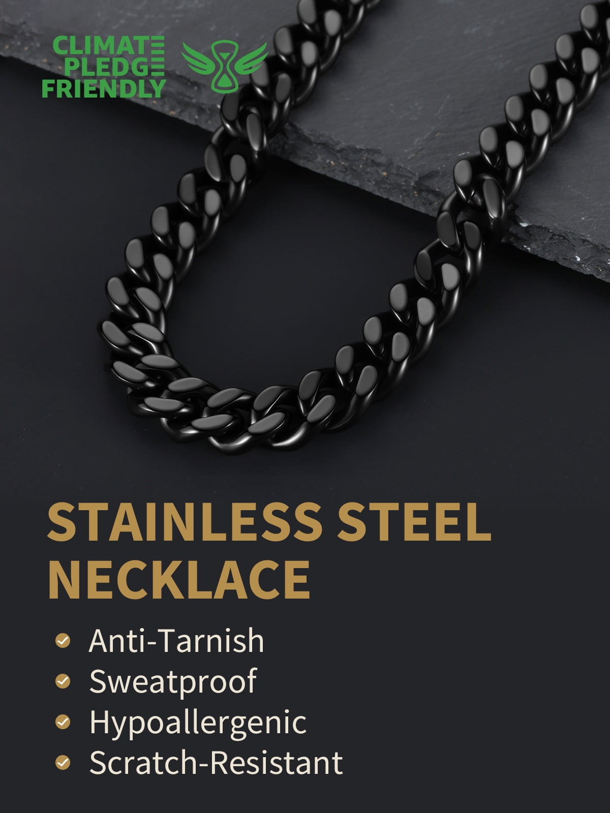 FindChic Black Chain Necklace for Men Stainless Steel Hip Hop Cuban Link Chains Birthday Graduation Fathers Day Jewelry Gifts Him Boyfriend Husband Adults Male Son Age Ideas, 12mm/18inch