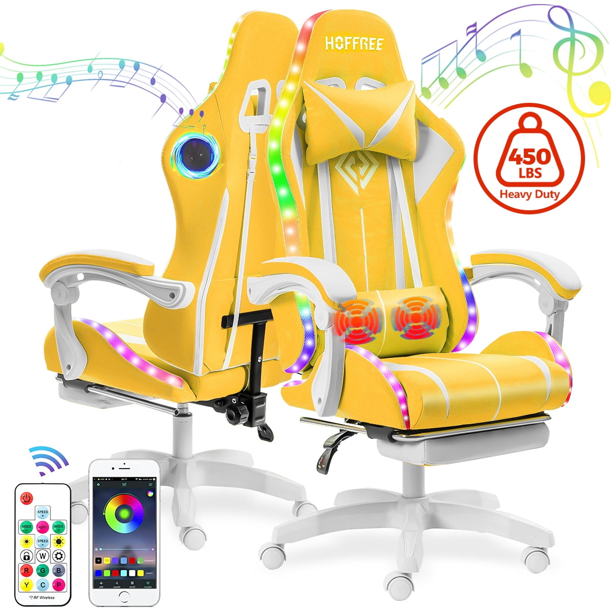 Hoffree RGB Gaming Chair with Bluetooth Speakers and LED Lights