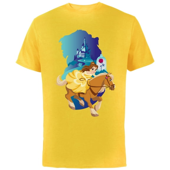 Disney Princess Belle and Phillipe Adventure Ride - Short Sleeve Cotton T-Shirt for Adults - Customized-Yellow