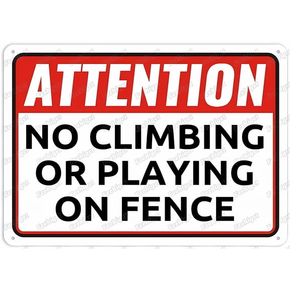 No Climbing/Playing On Fence Rustic Sign - 12×8 Inches, Metal Tin Decor, Home Outdoor Cafe Bar Kitchen Wall Art