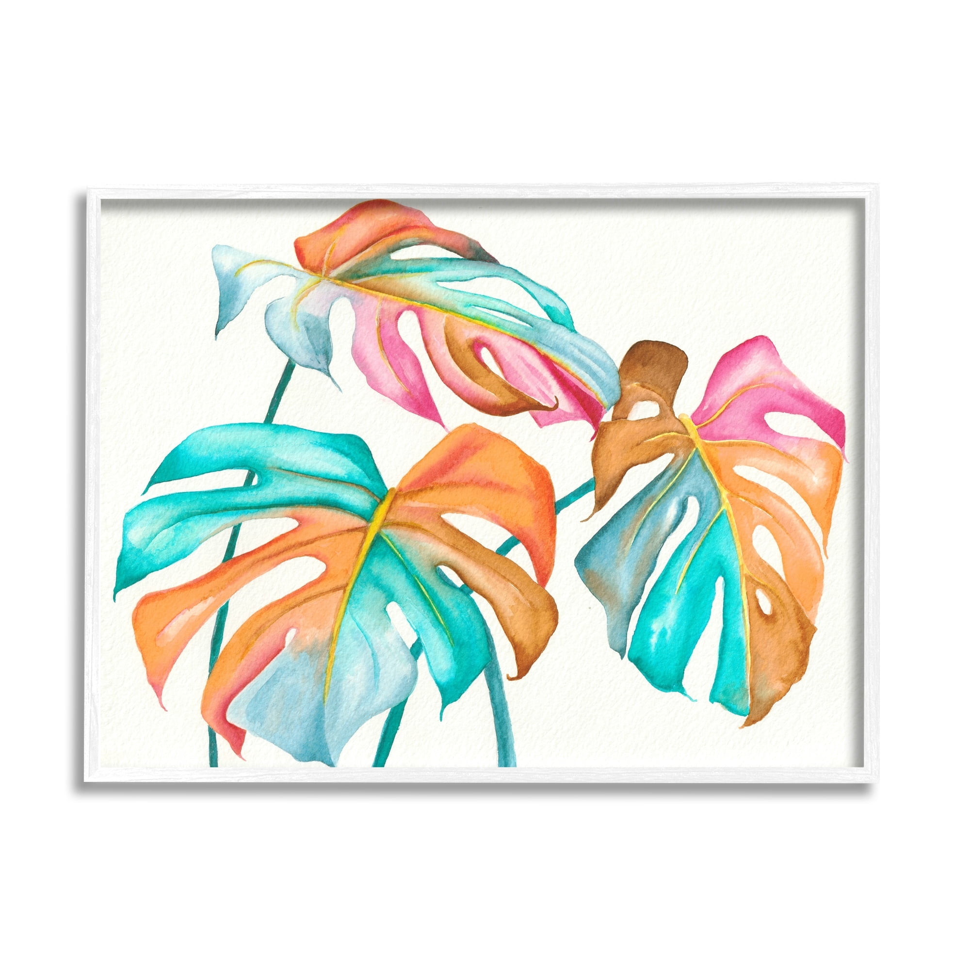 Stupell Industries Varied Rainbow Monstera House Plant Leaves Stems Painting White Framed Art Print Wall Art, Design by Elvira Errico