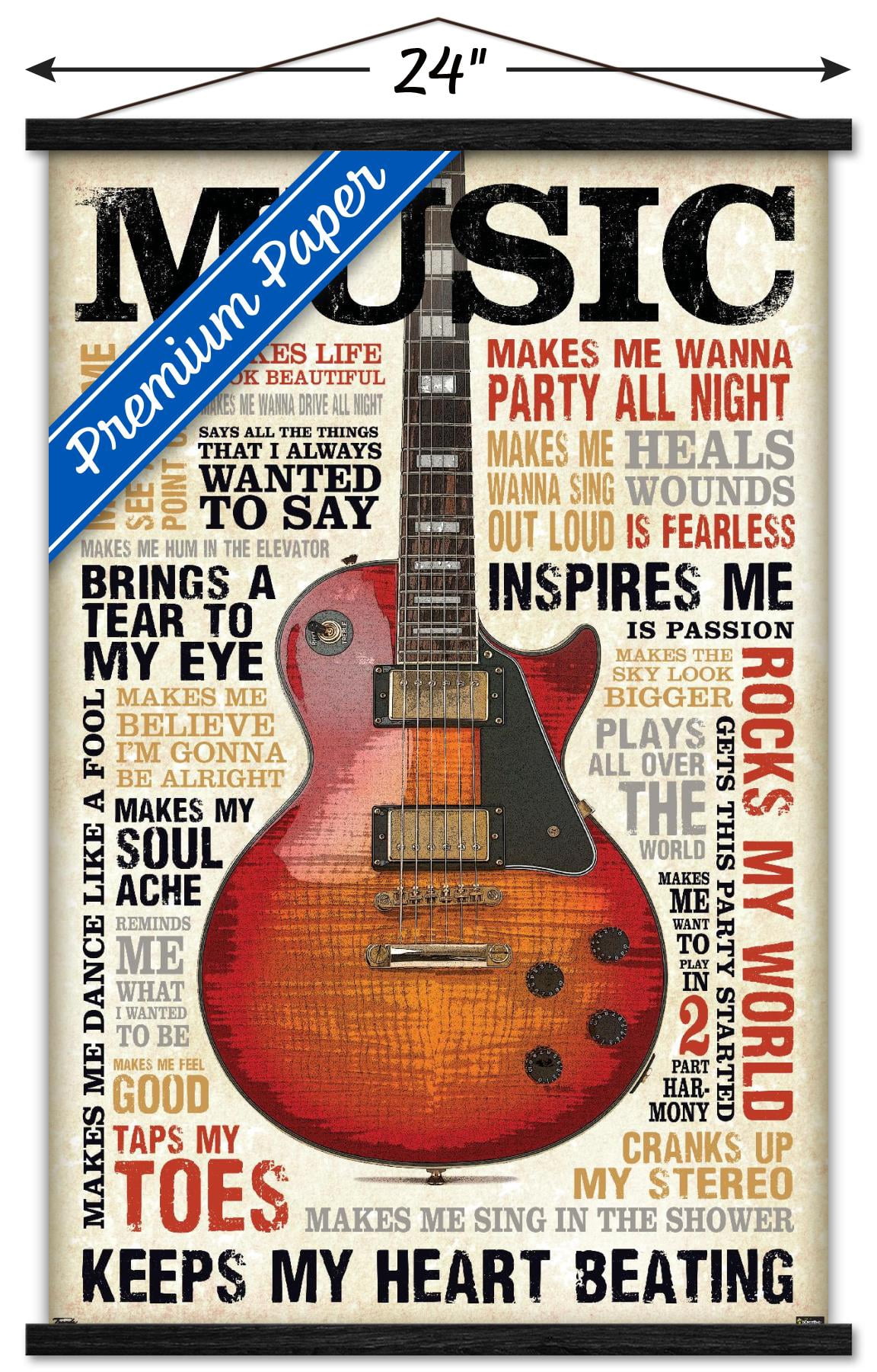 Music Inspires Me Wall Poster with Wooden Magnetic Frame, 22.375" x 34"