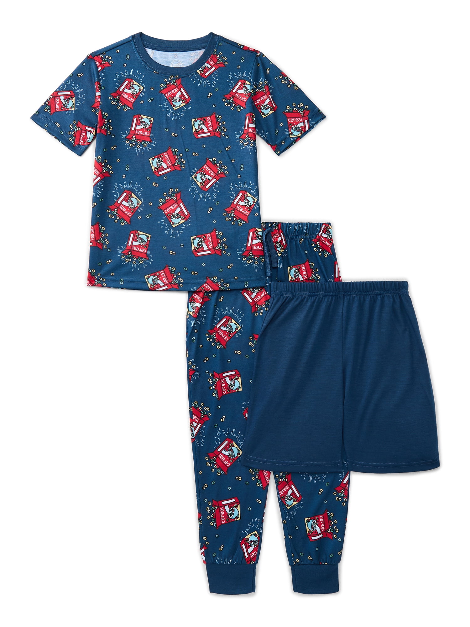 Wonder Nation Boys Tee, Shorts and Joggers Pajama Set, 3-Piece, Sizes 4-18