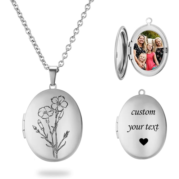 Heart Locket Necklace That Holds Pictures Silver Locket Necklace Custom Photo Lockets For Women Personalized Birth Flower Necklace For Women[o7372]