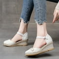 thumbnail image 4 of AXXD White Wedge Sandals for Women 6.5 Knitted Round Toe Sandals High Heel Summer Casual, 4 of 4