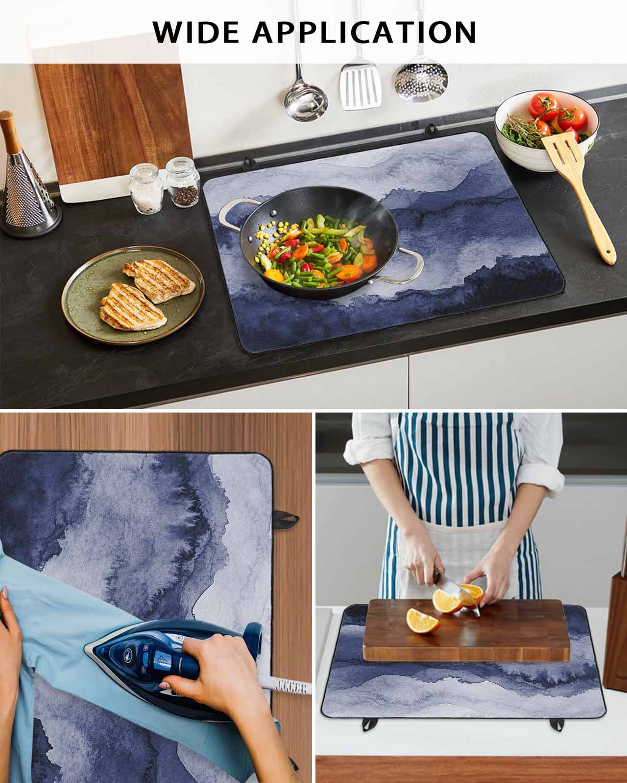 nqOlkjepod Large Induction Cooktop Protector Mat 36"x21", Navy Blue Ombre Mountain Stove Top Covers for Electric Stove, Nature Abstract Art Marble Stove Burner Cover Mats, Glass Top Stove Cover