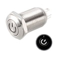 thumbnail image 1 of Interruptor de botón metálico de enclavamiento Uxcell, cabeza plana, diámetro de montaje de 12 mm, 1NO, luz LED blanca de 3-6V, 1 of 3