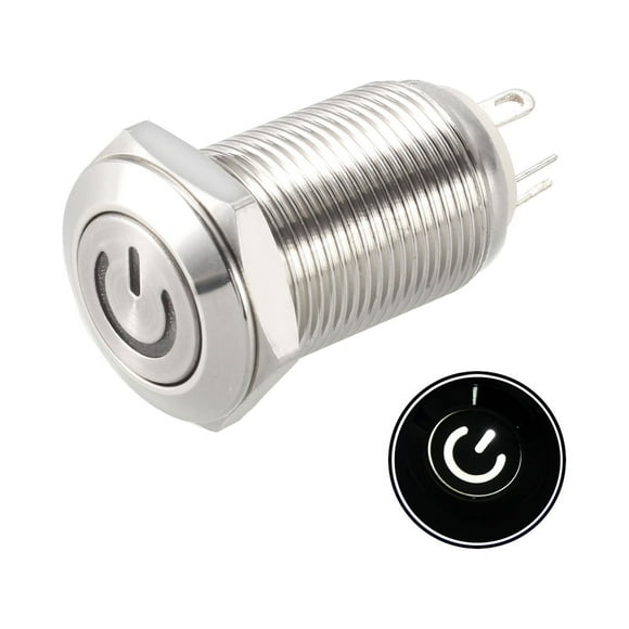 Interruptor de botón metálico de enclavamiento Uxcell, cabeza plana, diámetro de montaje de 12 mm, 1NO, luz LED blanca de 3-6V