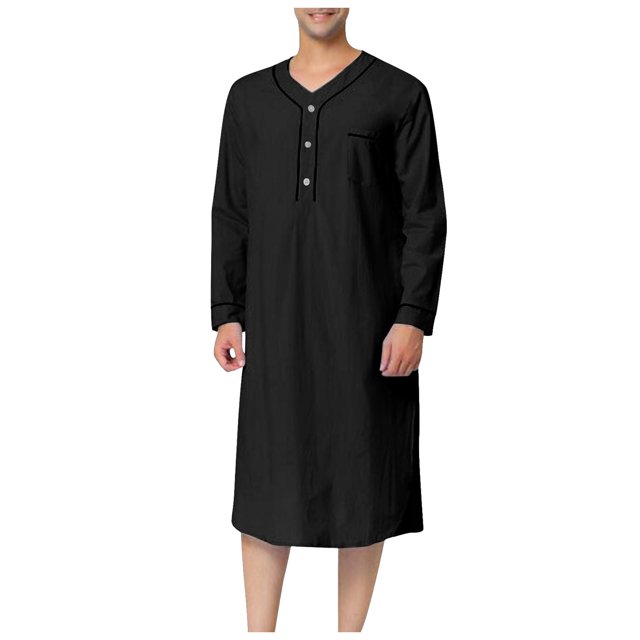 XDZJLR Men Shirts Muslim Arabia Long Sleeve Pocket Loose Robe Solid Pocket Tops