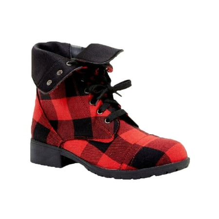 

Kesitin Womens Ankle Boots Low Heel Side Zip Plaid Sneakers Casual Comfort Shoes