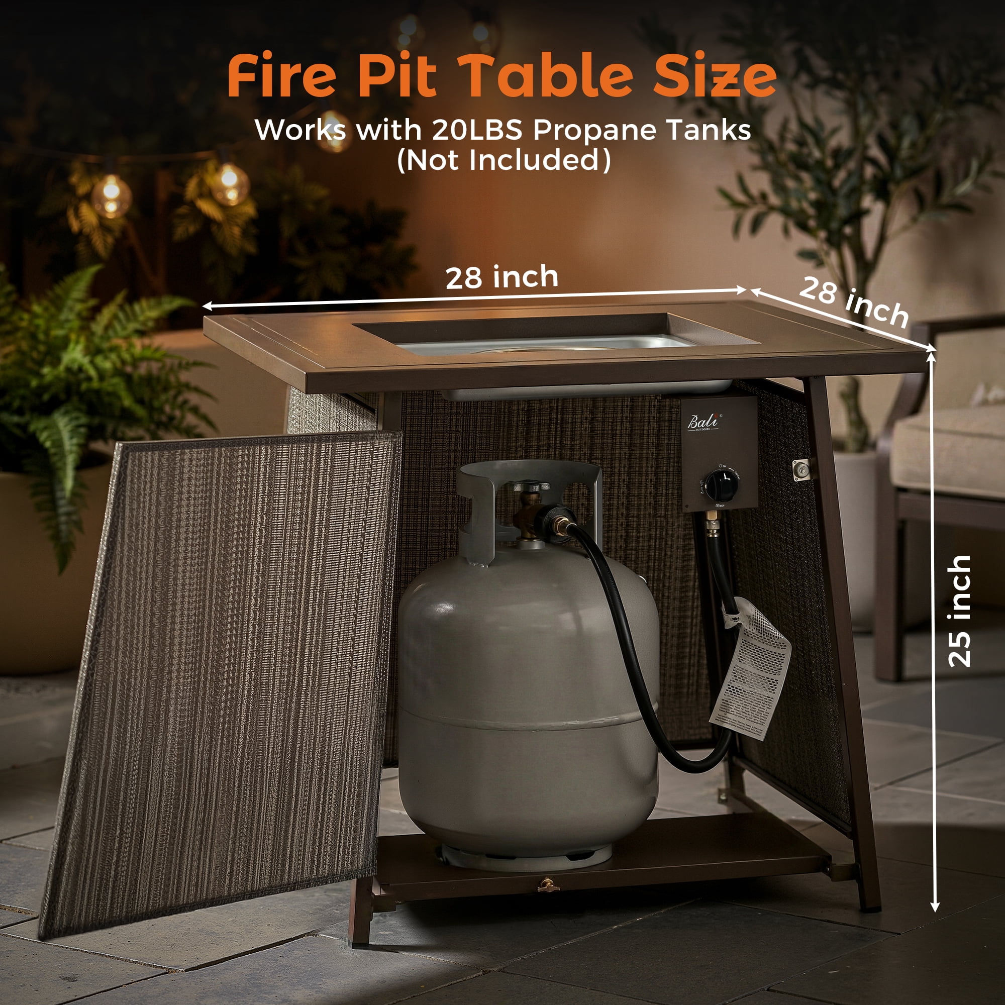 BALI OUTDOORS 28" Gas Fire Pit Table with Metal Lid and Lava Rocks, 50,000 BTU / Gray