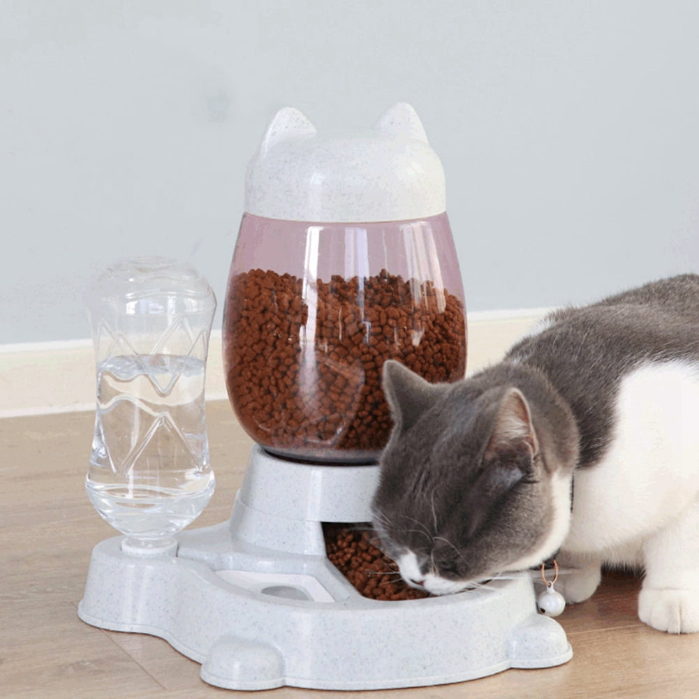 Automatic Cat Feeder, Cat Food Feeding Water Dispenser Set, Lovely Dog Cat Bowl with Water Bottle, Water Dispenser Food Dish Bowls for Small Animal