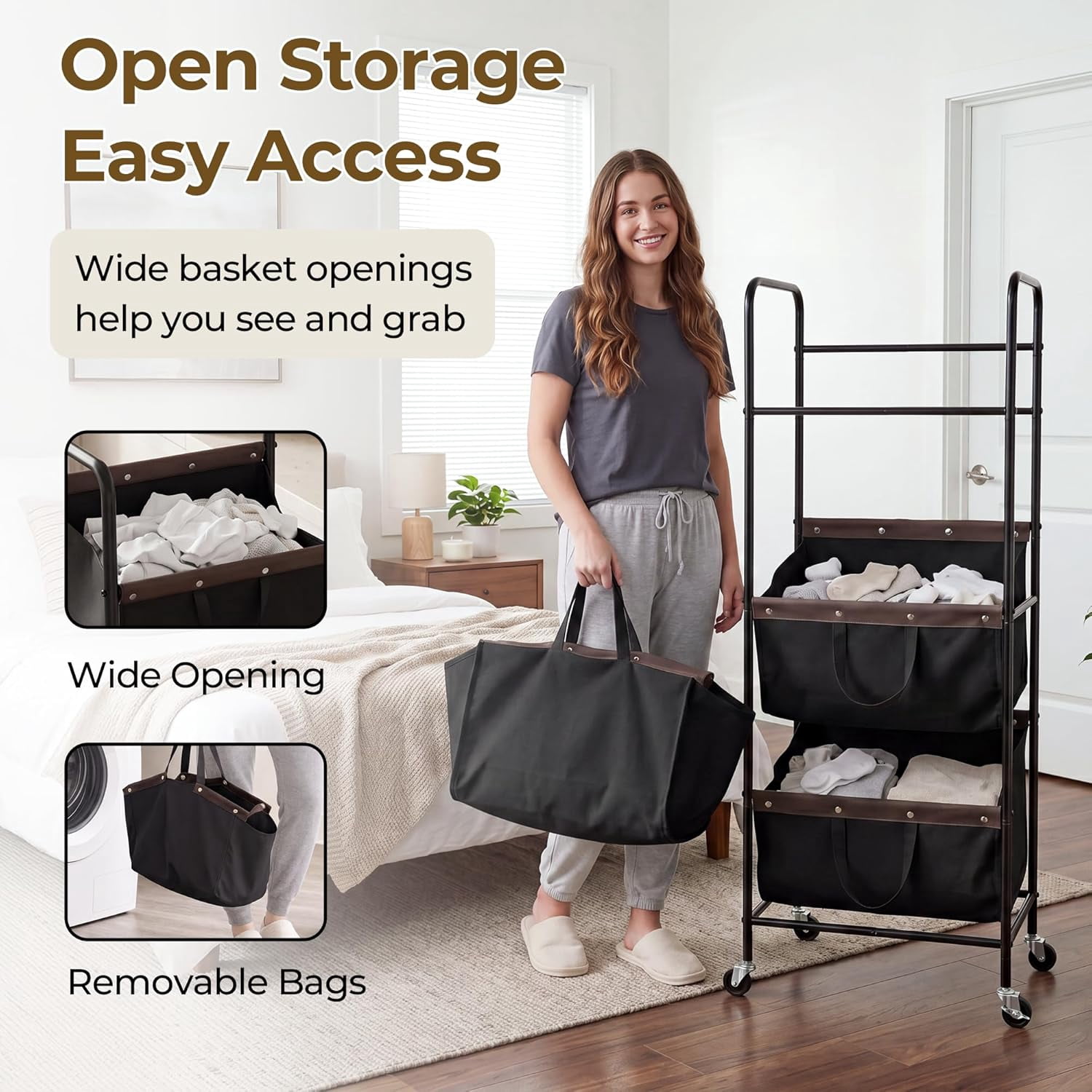 GRANNY SAYS 3-Tier Laundry Hamper Sorter, 3 Section Laundry Basket with Wheels for Laundry Room, Dorm, Bathroom & Closet, Black