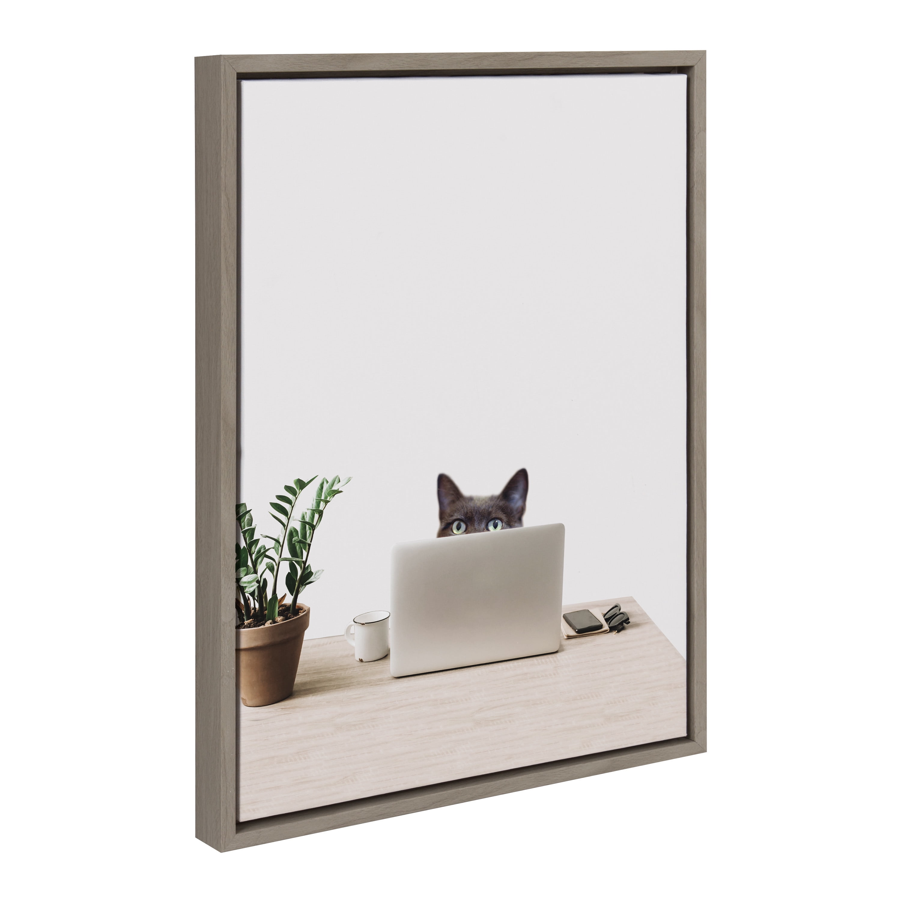 Kate and Laurel Sylvie I’m Cherise the Creative Cat Framed Canvas Wall Art by The Creative Bunch Studio, 18x24 Gray, Whitty Kitty Cat Office Art