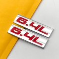 thumbnail image 2 of 2Pcs Chrome 3D Metal Engine Emblem Car Logo Side Door Trunk Emblem Racing SUV Decal Coupe V6 V8 Badge Sticker (Silver&Red,6.4L), 2 of 6